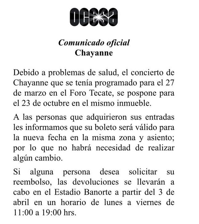 Comunicado Chayanne