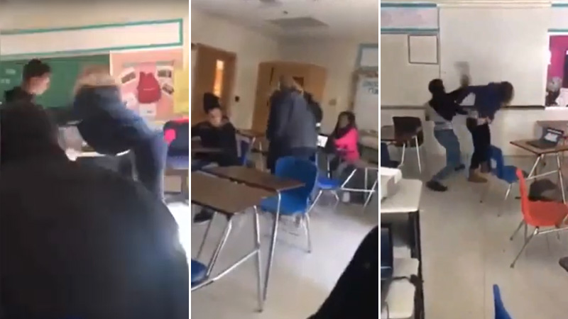 4 Brutal pelea a las piñas entre una profesora y un alumno - Canal Net Tv