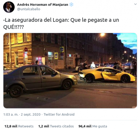 Un Renault Logan chocó a un Lamborghini y los memes estallaron