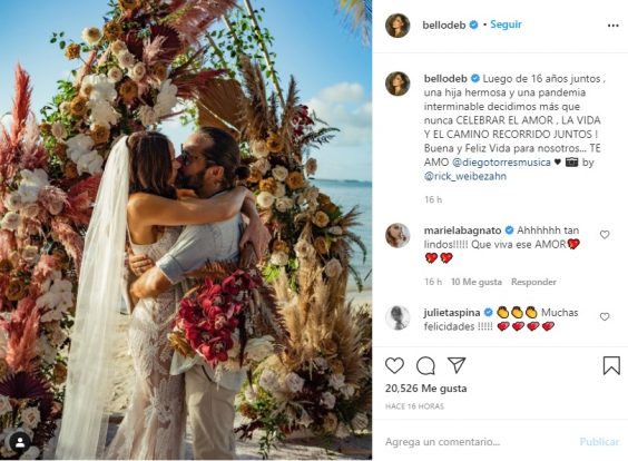 Diego Torres se casó con Débora Bello tras 16 años juntos